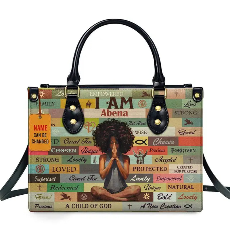 Jocelyn Montclair — Luxury African Girl Print Leather Top-Handle Tote Handbag, alternate view 15