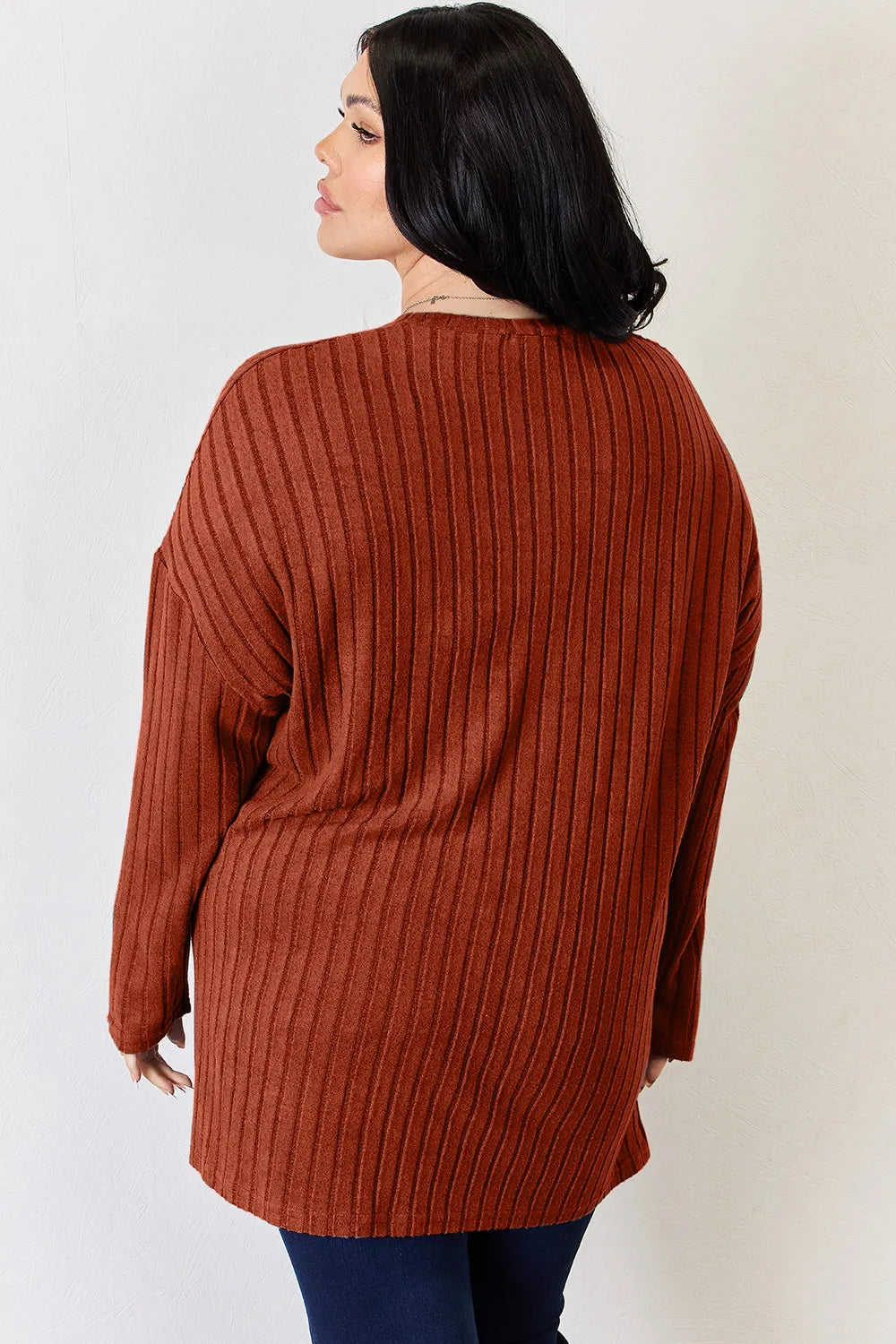 Noa Rousseau — Basic Bae Full Size Ribbed Half Button Long Sleeve High-Low T-Shirt, alternate view 28
