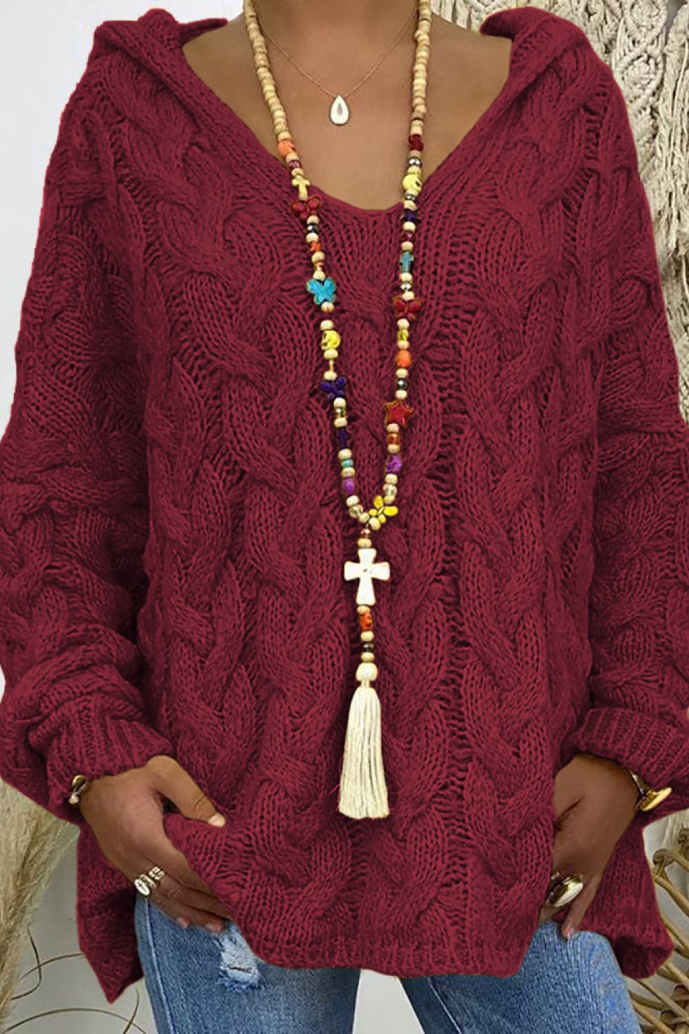Winter Rivière — Cable-Knit Hooded Sweater, alternate view 11