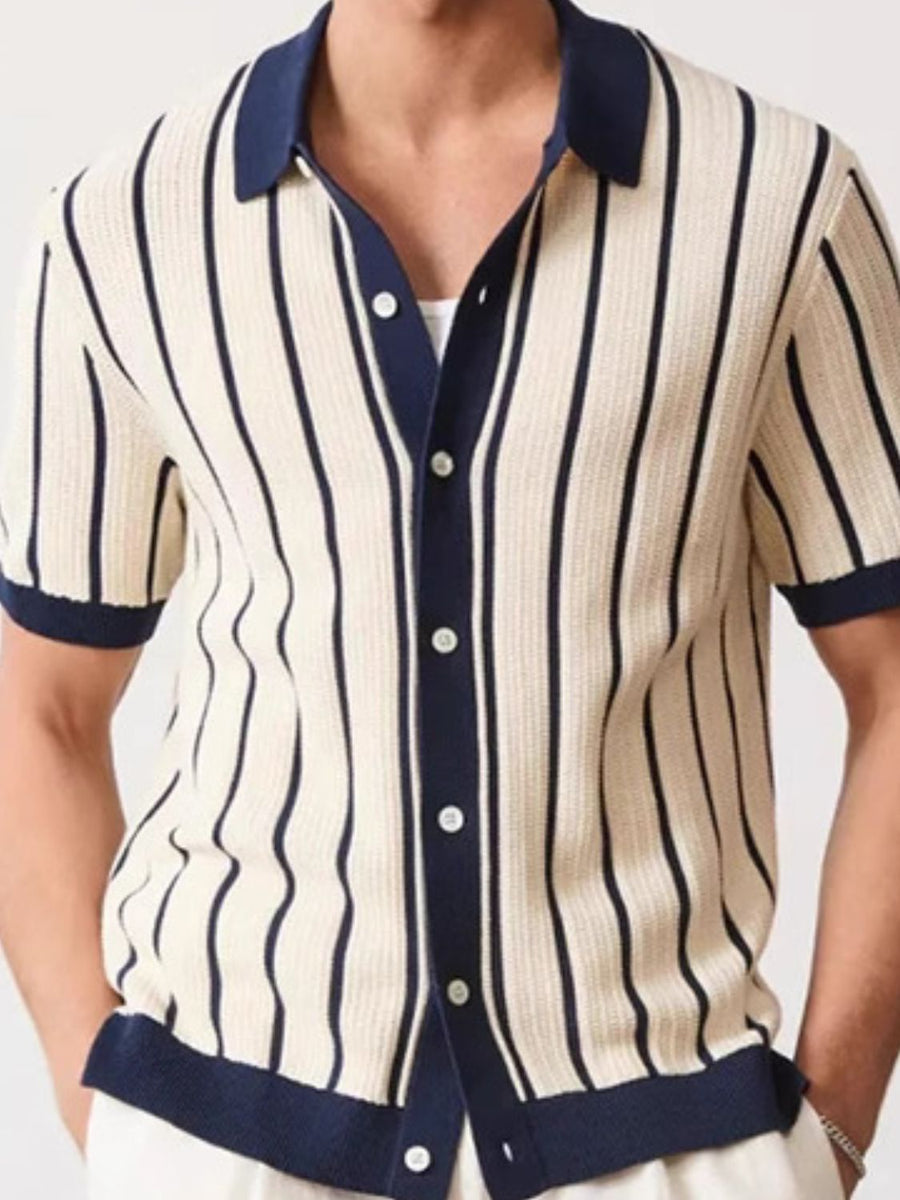 Men's Plus Size Striped Button Down Short Sleeve Shirt - Opulent Empire