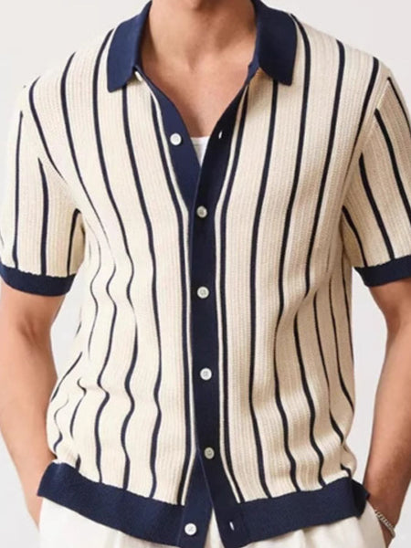 Men's Plus Size Striped Button Down Short Sleeve Shirt - Opulent Empire