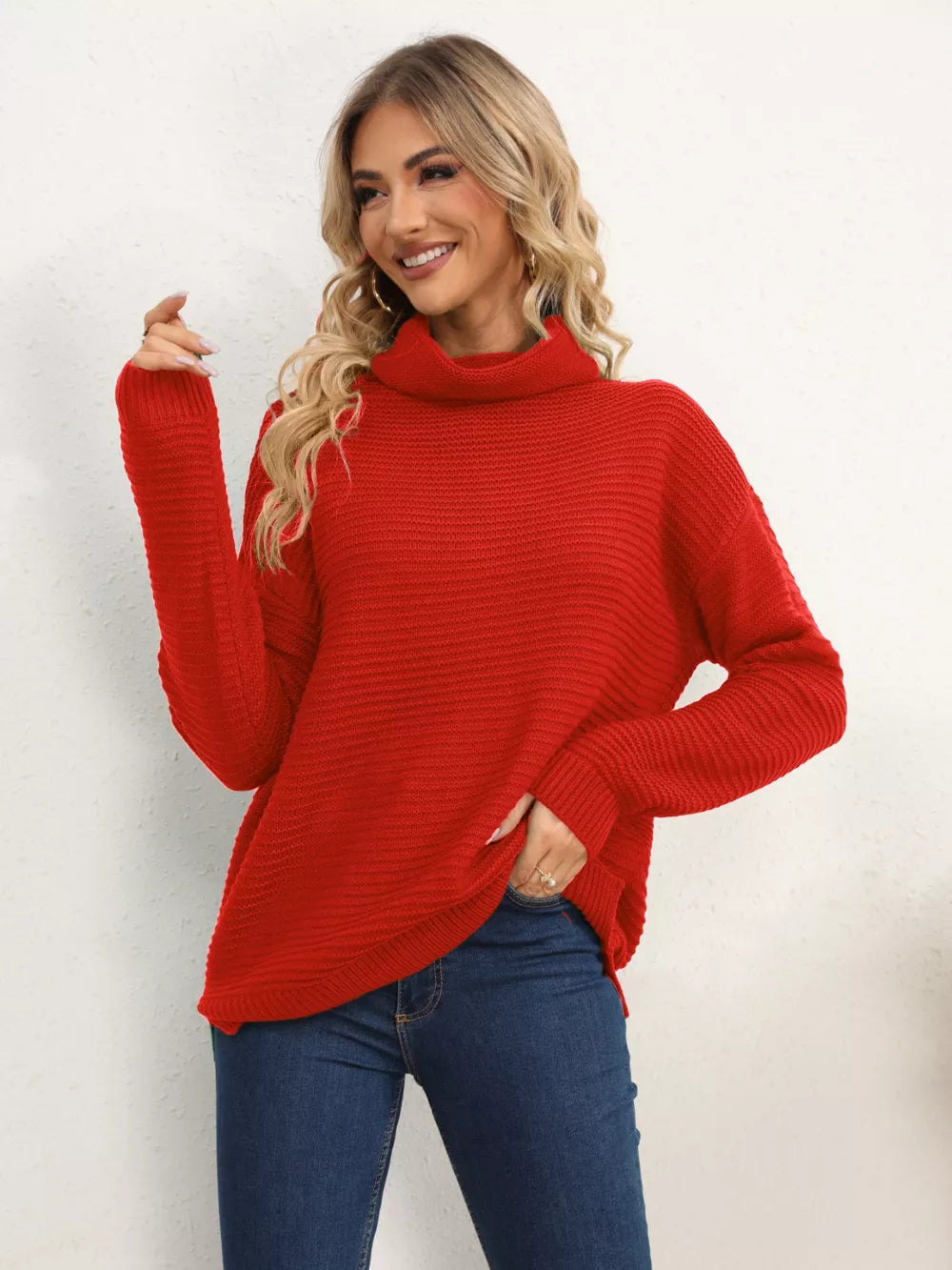 Monroe Fontaine — Slit Turtleneck Dropped Shoulder Sweater, alternate view 7