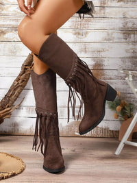 Dove Bellini — Fringe Point Toe Block Heels Boots Fashion Footwear, alternate view 4