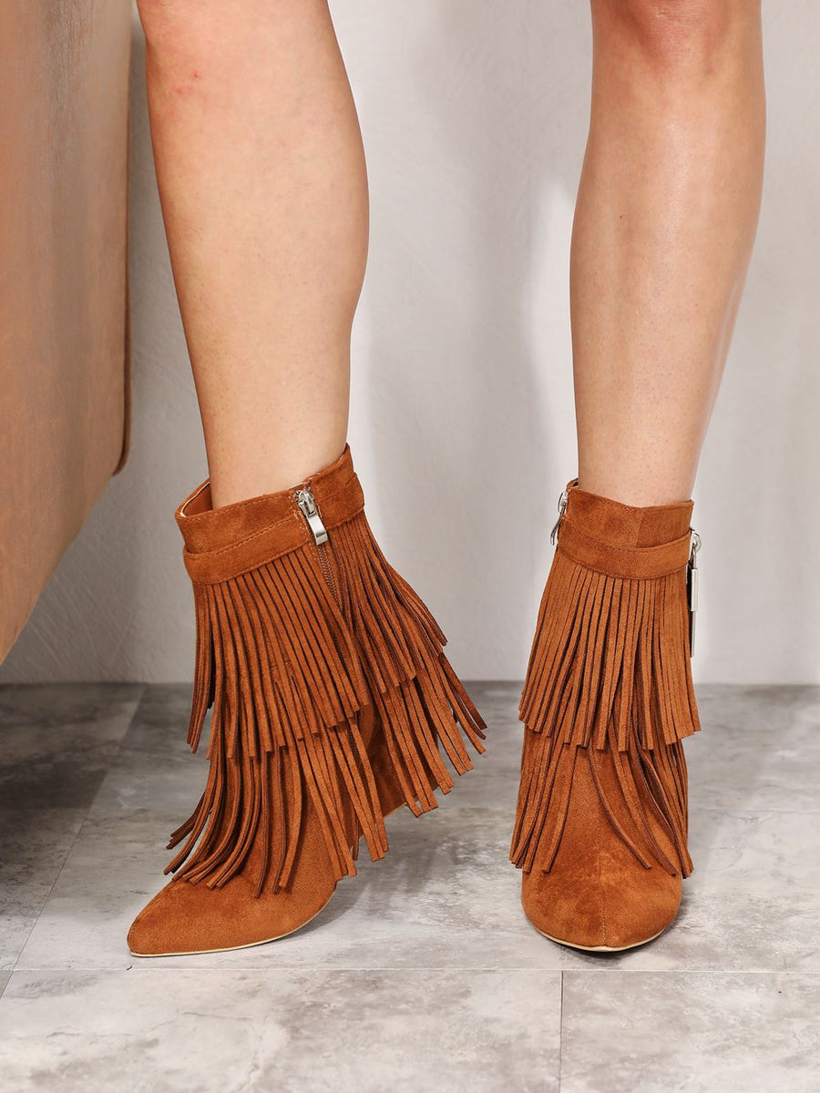 Legend Women's Tassel Wedge Heel Ankle Booties - Opulent Empire