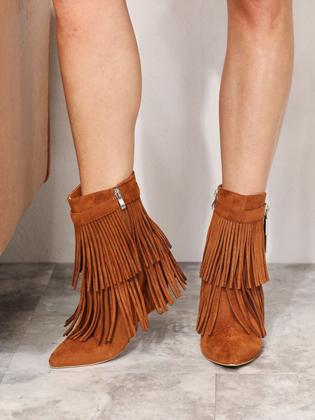 Legend Women's Tassel Wedge Heel Ankle Booties - Opulent Empire
