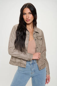 Harbor Saint-Clair — Coalition LA Button Down Cargo Vegan Leather Shacket Khaki Shirt