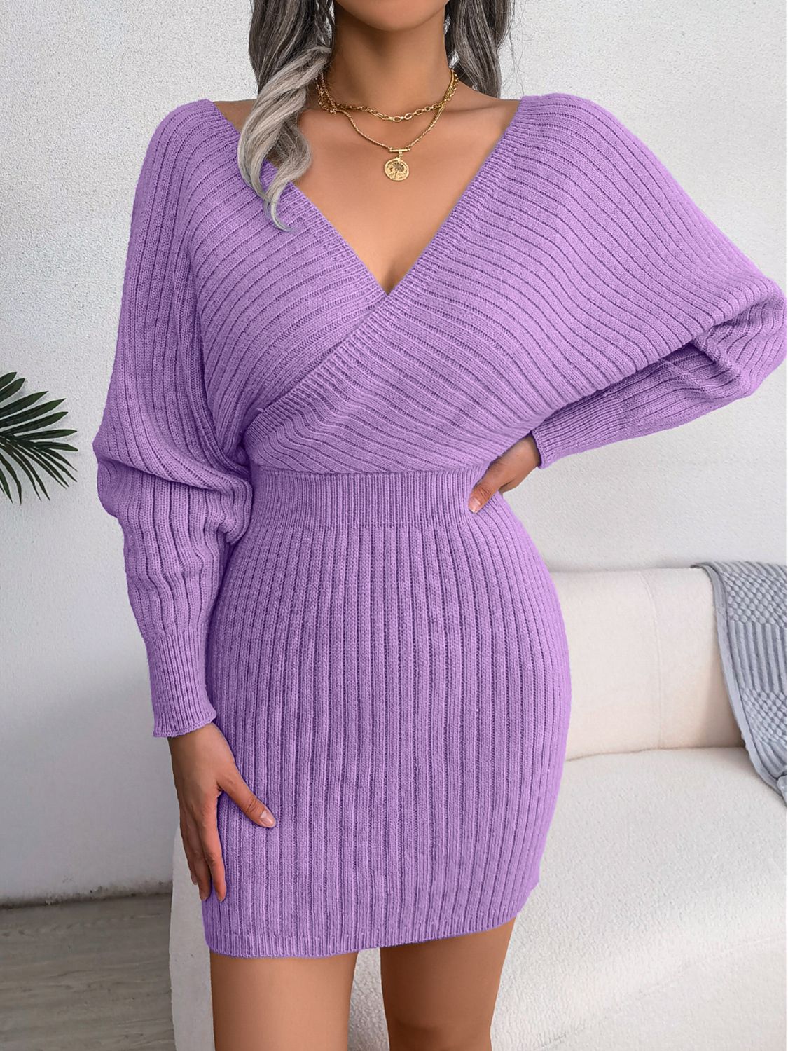Bellamy Rousseau — Rib-Knit Dolman Sleeve Sweater Dress, alternate view 5