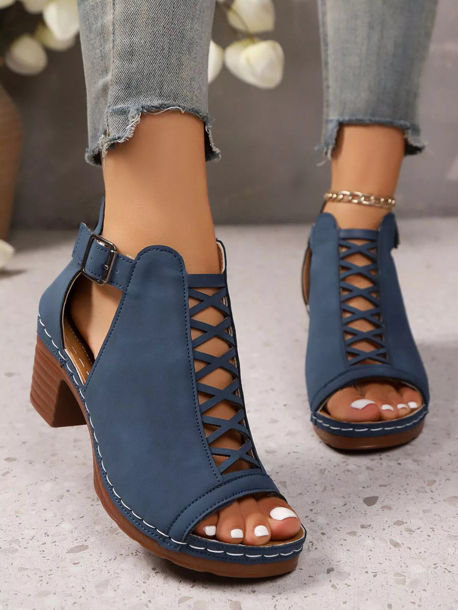 Noa Bellini — Crisscross Peep Toe Block Heels Sandals Fashion Footwear, alternate view 2