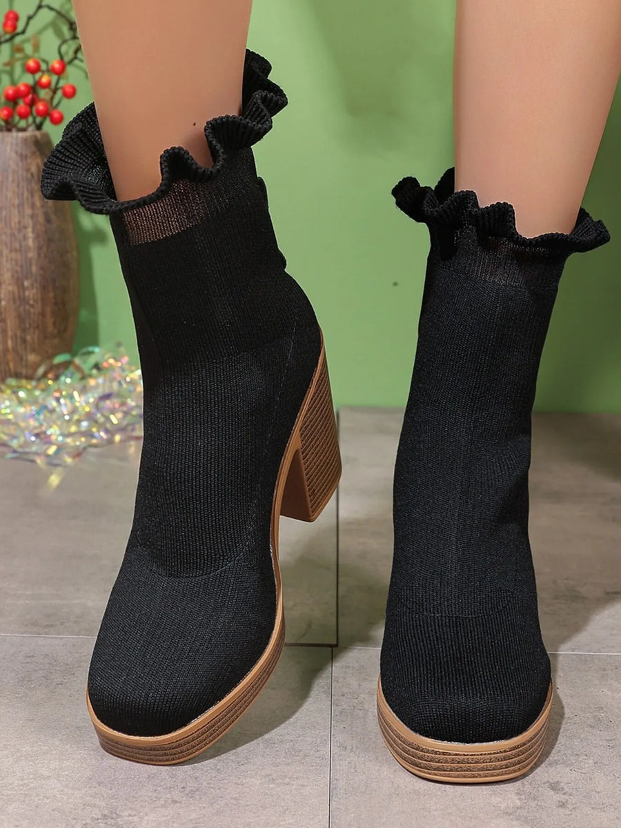 Ellis Bellini — Ruffled Trim Chunky Heel Boots, alternate view 2