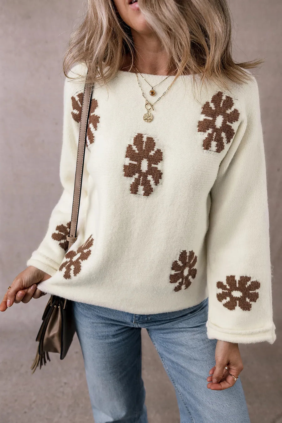 Ciel Moreau — Flower Round Neck Long Sleeve Sweater