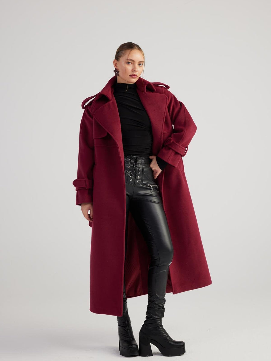Nora Burgundy Cashmere Blend Maxi Coat