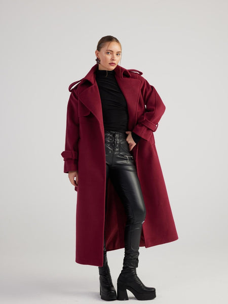 Nora Burgundy Cashmere Blend Maxi Coat