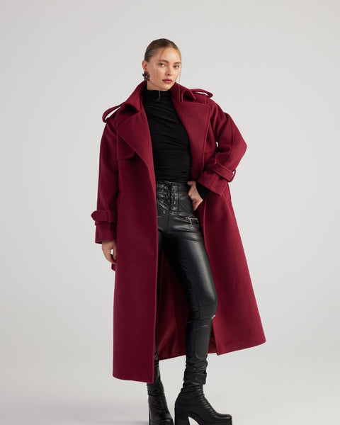 Nora Burgundy Cashmere Blend Maxi Coat