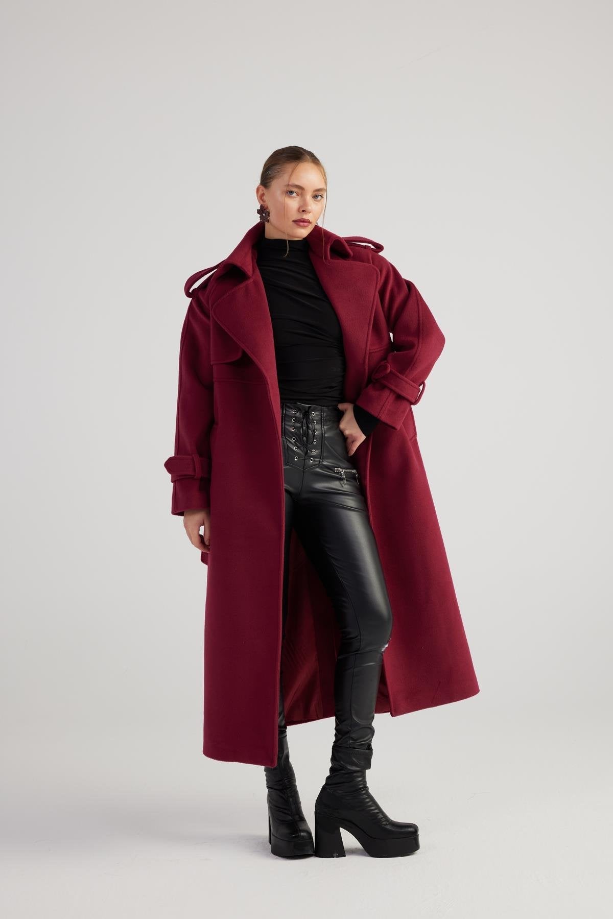 Nora — Burgundy Cashmere Blend Maxi Coat, alternate view 2