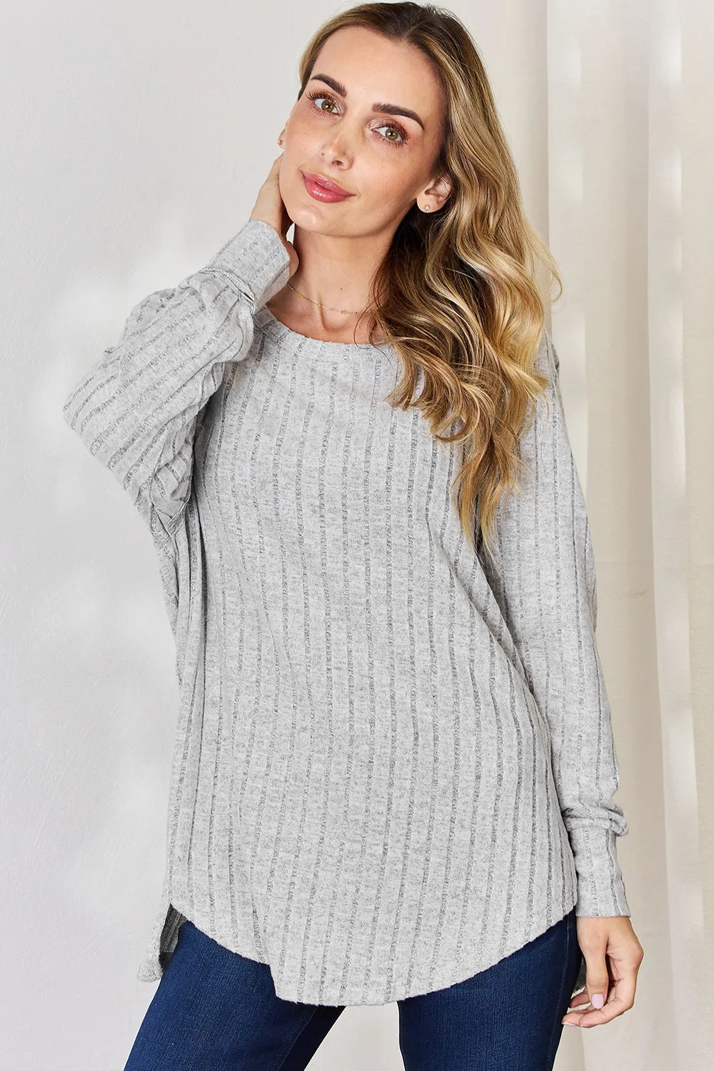 Cove Bellamy — Basic Bae Full Size Ribbed Round Neck Slit T-Shirt, alternate view 3