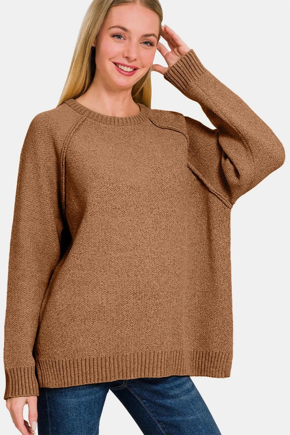 Hollis Moreau — Zenana Side Slit Raglan Sleeve Sweater, alternate view 3