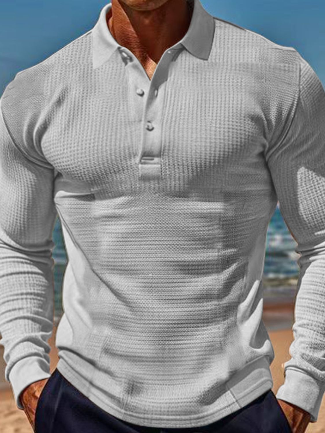 Nikolai — Men's Full Size Waffle-Knit Quarter Button Polo Plus Size, alternate view 3