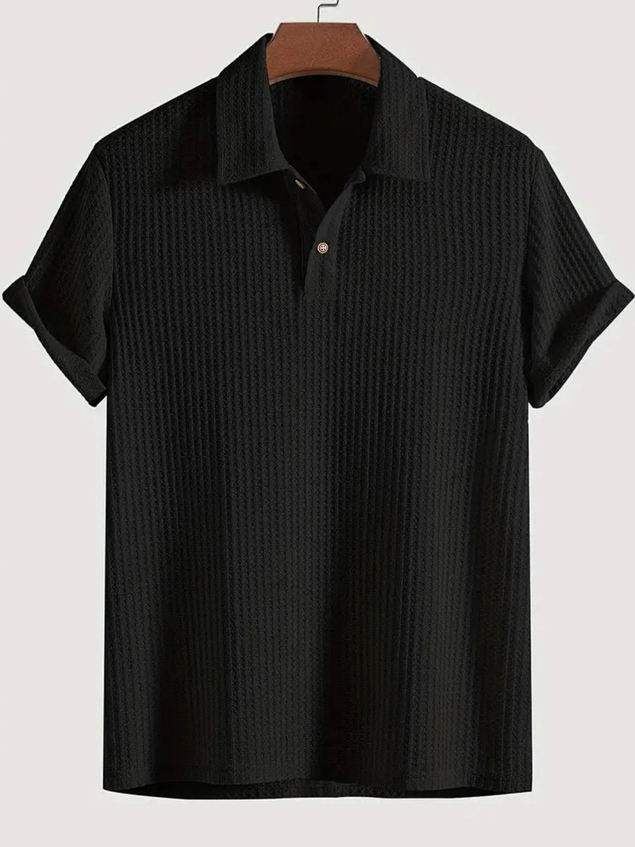 Men's Waffle-Knit Collared Neck Short Sleeve Polo - Opulent Empire