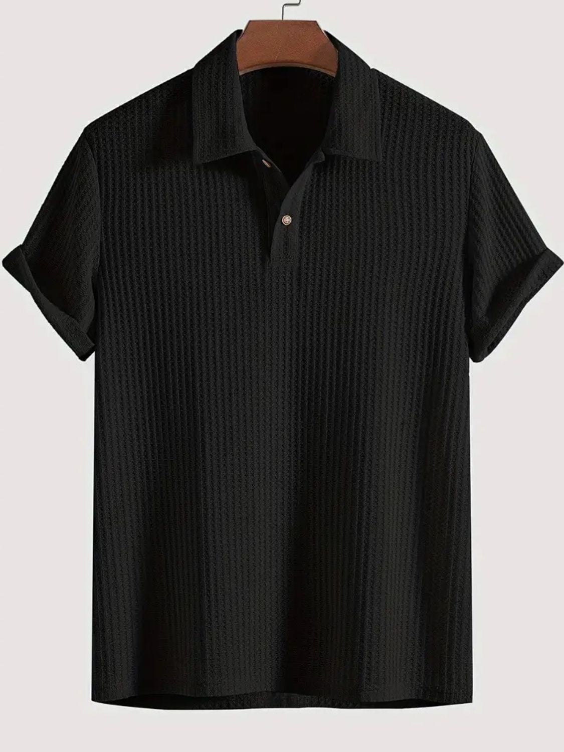Evander Beaumont — Men's Waffle-Knit Collared Neck Short Sleeve Polo Men's Tailored Shorts, alternate view 5