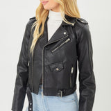 Faith Apparel Faux Leather Zip Up Biker Jacket - Opulent EmpireFaith Apparel Faux Leather Zip Up Biker JacketOpulent Empire