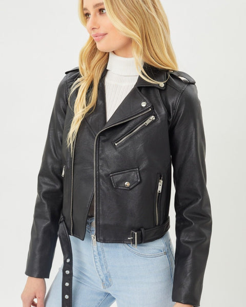 Faith Apparel Faux Leather Zip Up Biker Jacket - Opulent EmpireFaith Apparel Faux Leather Zip Up Biker JacketOpulent Empire