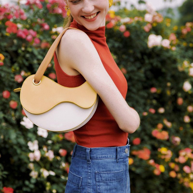 Fashionable Personality Color-blocking Crescent Semicircular Single Shoulder Bag - Opulent Empire