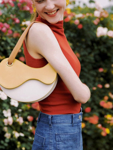 Fashionable Personality Color-blocking Crescent Semicircular Single Shoulder Bag - Opulent Empire