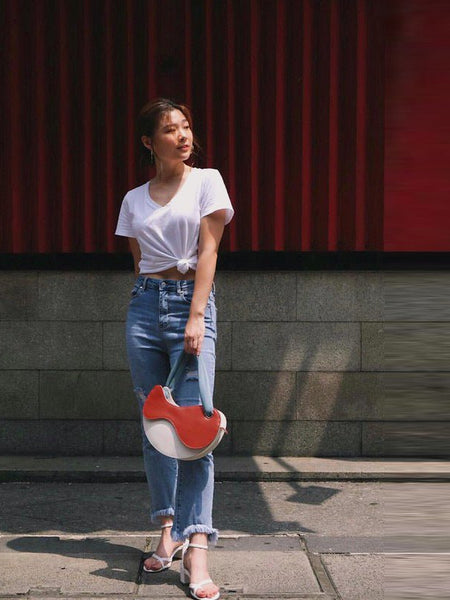 Fashionable Personality Color-blocking Crescent Semicircular Single Shoulder Bag - Opulent Empire