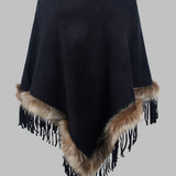 Faux Fur Trim Fringed Poncho - Opulent EmpireFaux Fur Trim Fringed PonchoOpulent EmpireClothing