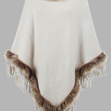 Faux Fur Trim Fringed Poncho - Opulent EmpireFaux Fur Trim Fringed PonchoOpulent EmpireClothing