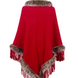 Faux Fur Trim Fringed Poncho - Opulent EmpireFaux Fur Trim Fringed PonchoOpulent EmpireClothing