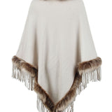 Faux Fur Trim Fringed Poncho - Opulent EmpireFaux Fur Trim Fringed PonchoOpulent EmpireClothing