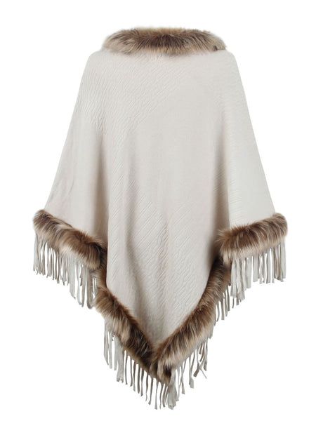 Faux Fur Trim Fringed Poncho - Opulent EmpireFaux Fur Trim Fringed PonchoOpulent EmpireClothing