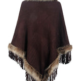 Faux Fur Trim Fringed Poncho - Opulent EmpireFaux Fur Trim Fringed PonchoOpulent EmpireClothing