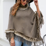 Faux Fur Trim Fringed Poncho - Opulent EmpireFaux Fur Trim Fringed PonchoOpulent EmpireClothing