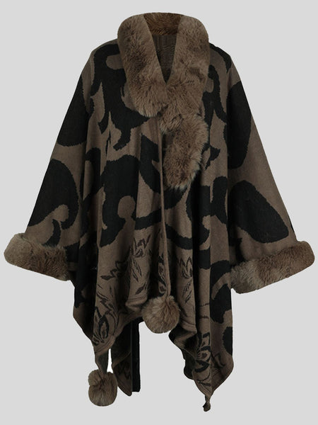 Faux Fur Trim Poncho - Opulent EmpireFaux Fur Trim PonchoOpulent EmpireClothing