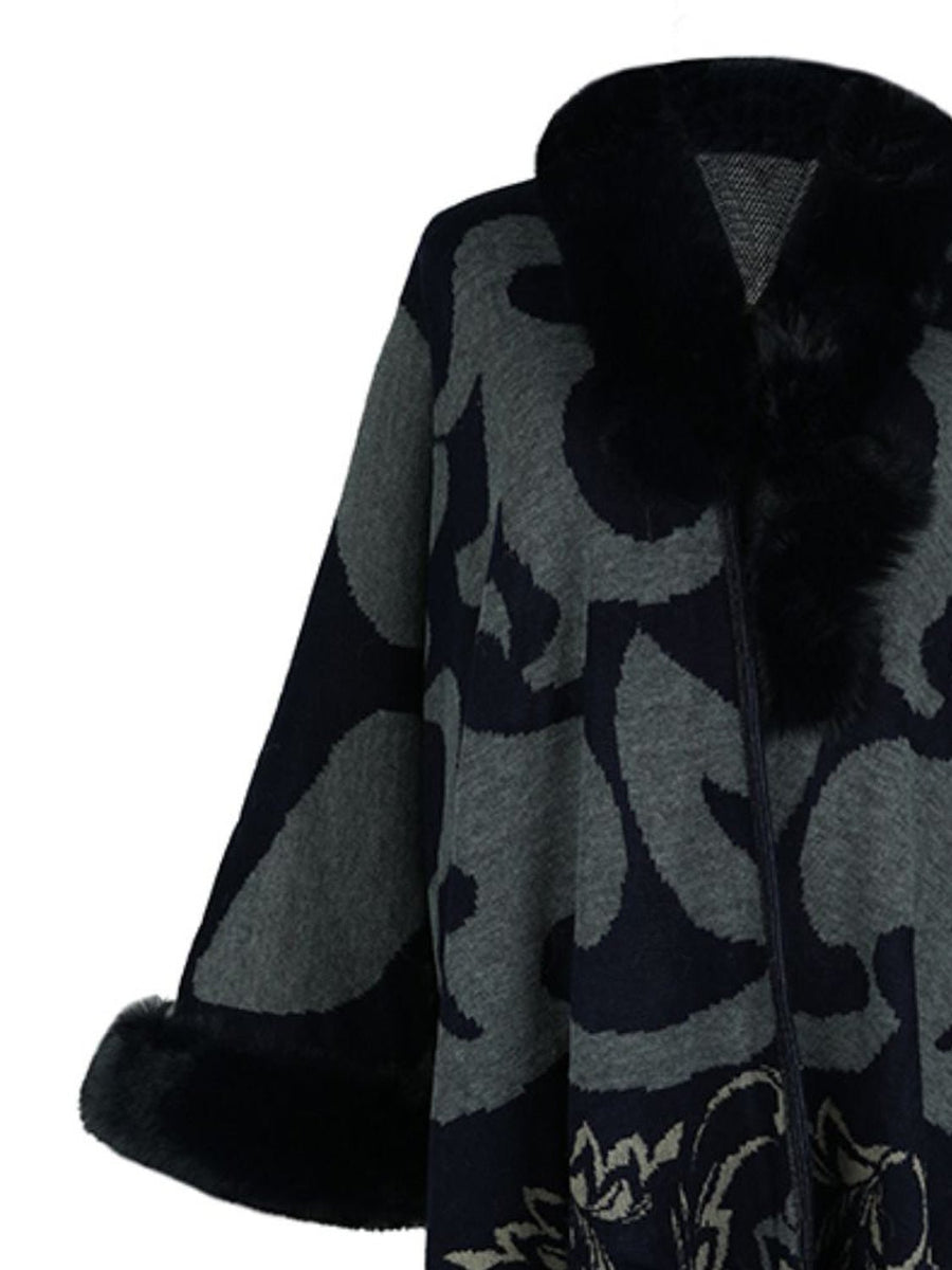 Faux Fur Trim Poncho - Opulent EmpireFaux Fur Trim PonchoOpulent EmpireClothing