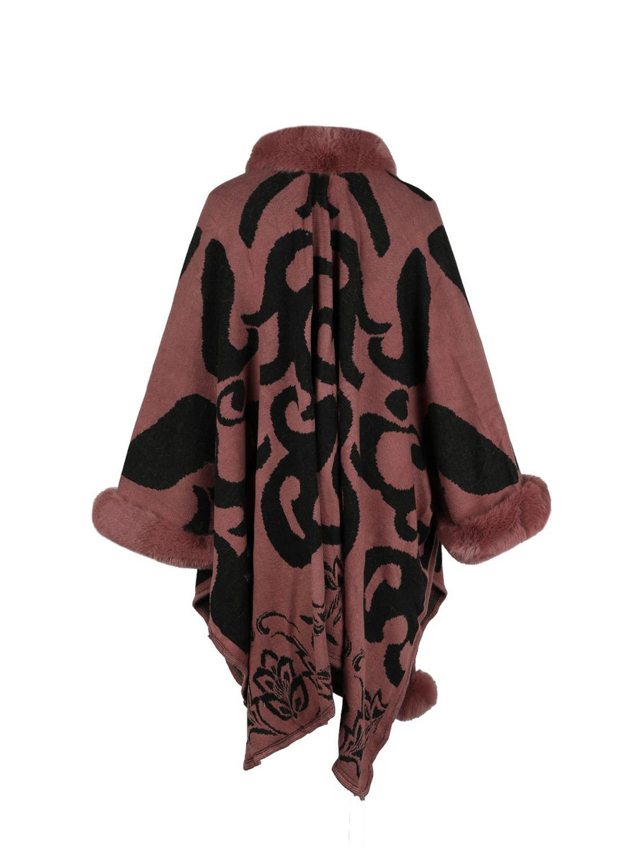 Faux Fur Trim Poncho - Opulent EmpireFaux Fur Trim PonchoOpulent EmpireClothing