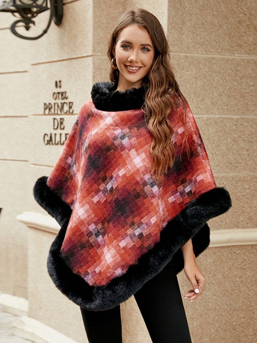 Faux Fur Trim Poncho - Opulent EmpireFaux Fur Trim PonchoOpulent EmpireClothing