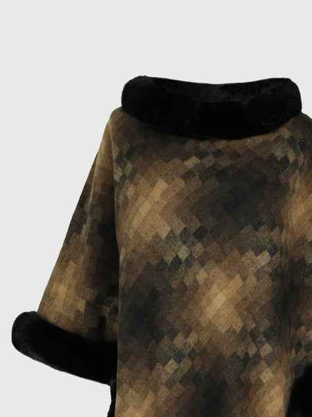 Faux Fur Trim Poncho - Opulent EmpireFaux Fur Trim PonchoOpulent EmpireClothing