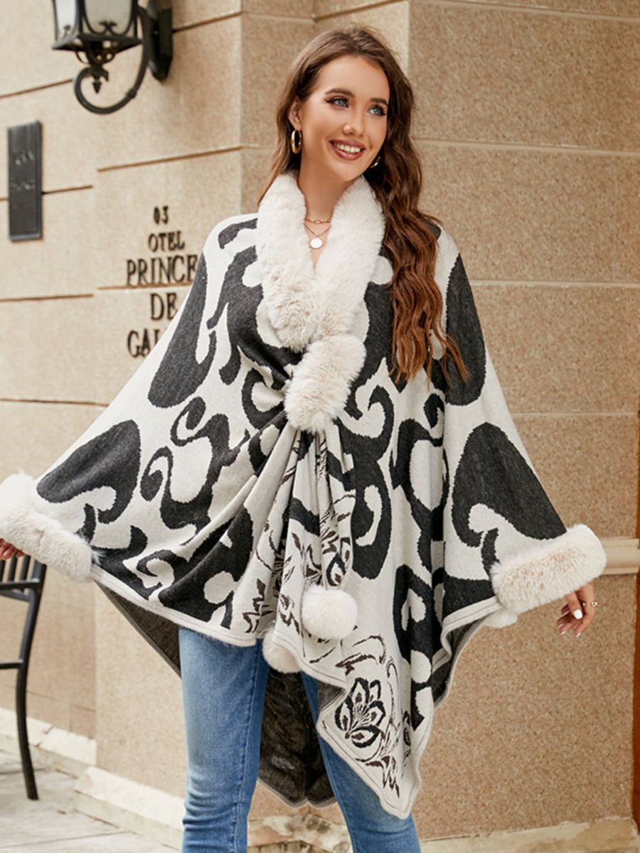 Faux Fur Trim Poncho - Opulent EmpireFaux Fur Trim PonchoOpulent EmpireClothing