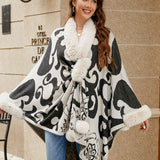 Faux Fur Trim Poncho - Opulent EmpireFaux Fur Trim PonchoOpulent EmpireClothing