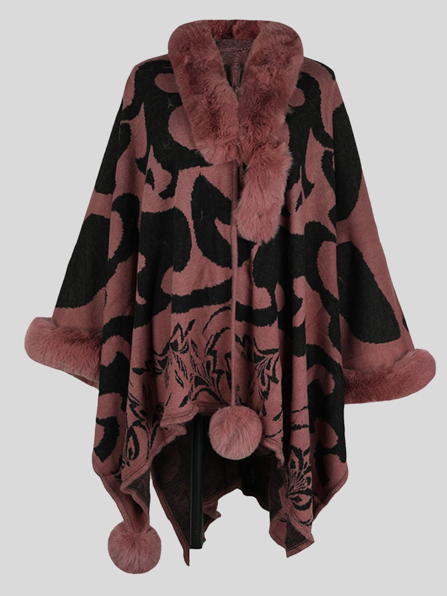 Faux Fur Trim Poncho - Opulent EmpireFaux Fur Trim PonchoOpulent EmpireClothing