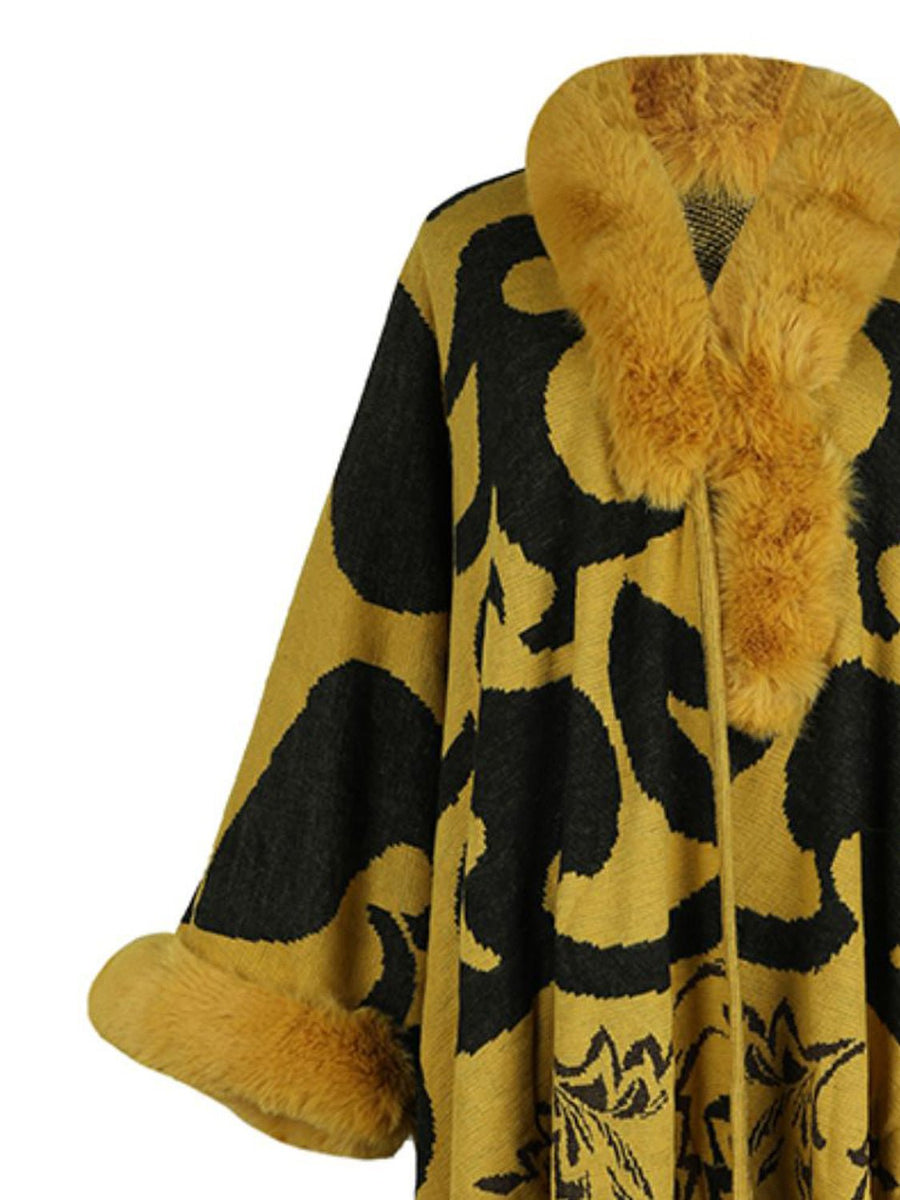 Faux Fur Trim Poncho - Opulent EmpireFaux Fur Trim PonchoOpulent EmpireClothing