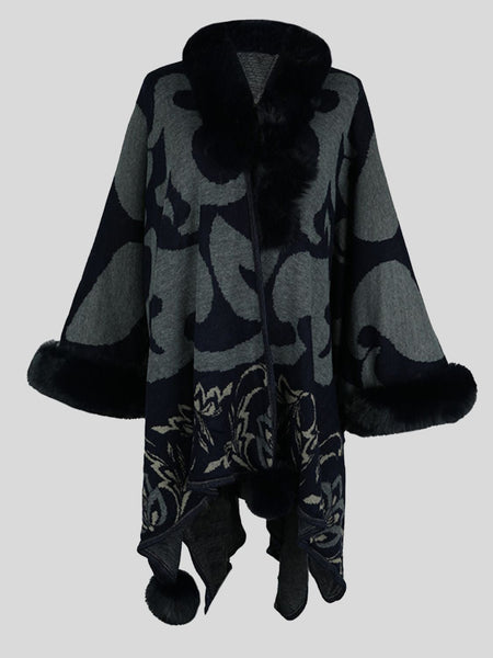 Faux Fur Trim Poncho - Opulent EmpireFaux Fur Trim PonchoOpulent EmpireClothing