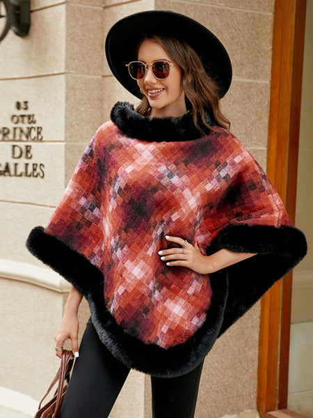 Faux Fur Trim Poncho - Opulent EmpireFaux Fur Trim PonchoOpulent EmpireClothing