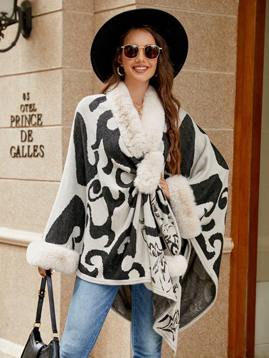 Faux Fur Trim Poncho - Opulent EmpireFaux Fur Trim PonchoOpulent EmpireClothing