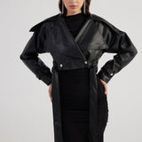 Neeko Black Faux Leather Cropped Jacket-0