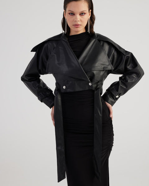 Neeko Black Faux Leather Cropped Jacket-0