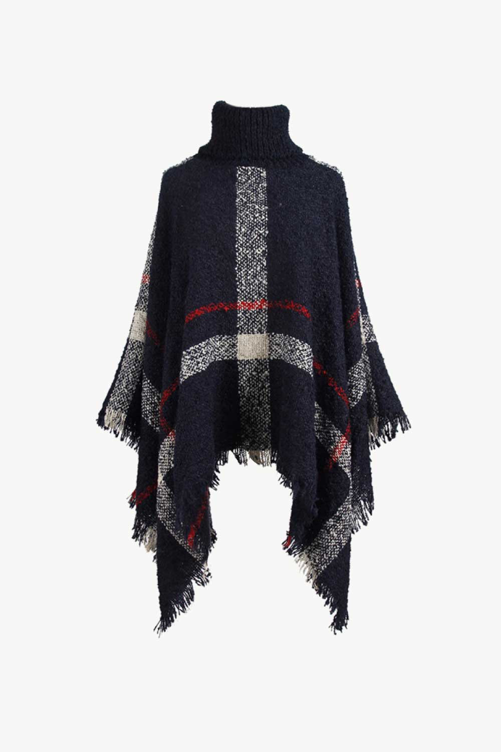 Sasha Versailles — Plaid Turtleneck Raw Hem Poncho, alternate view 12